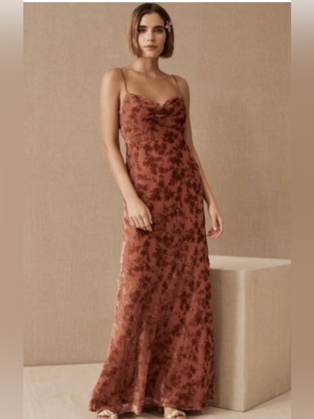 Jenny Yoo Rory Anthropologie Spaghetti Strap Burnt Copper Lace Evening Dress - Picture 2 of 10